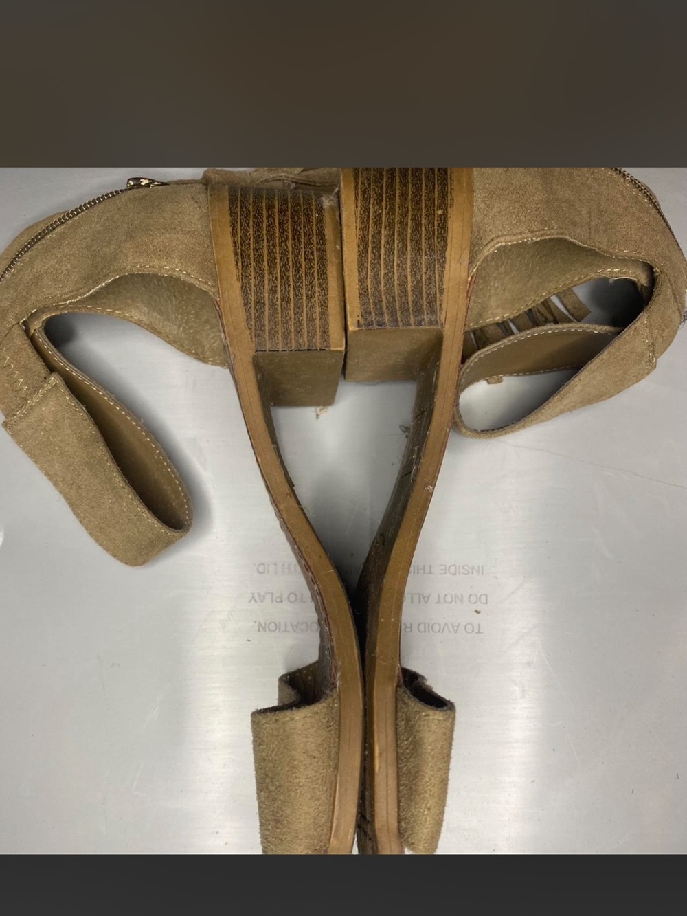 Rock & Candy Taupe Suede Block Heel Sandals